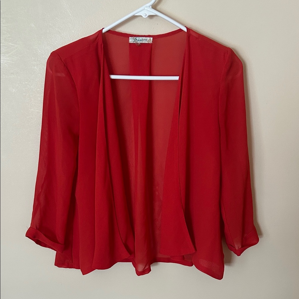 Freebird Vibrant Red Sheer open Blouse S